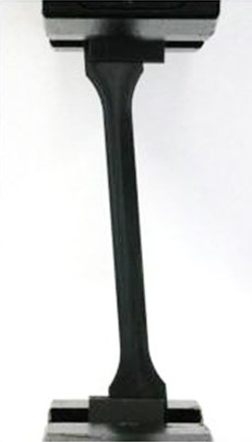 Example of a specimen misaligned within the grips of a tensile machine