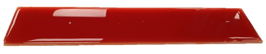 Water break test carried out on non-abraded sample on the top showing coloured water patches and an abraded sample below, showing a solid film of coloured water